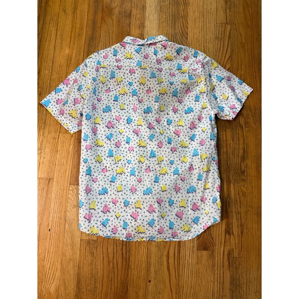 Carbon Men's L Button Up Shirt 80s/90s Style Geometric Abstract Retro Print SS - Picture 3 of 6